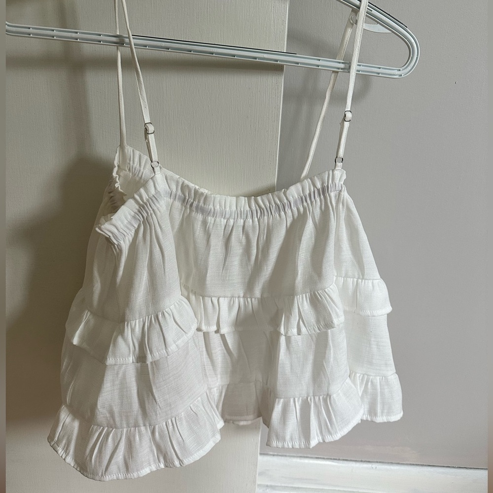 White Ruffle Tiered Crop Top – Adjustable Straps